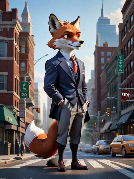 Photo anthropomorphic fox congressman walking on the street