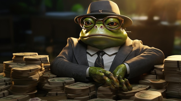 Anthropomorphic frog investor digital art illustration