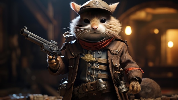 Anthropomorphic gerbil gunfighter digital art illustration