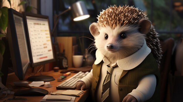 Anthropomorphic hedgehog communication officer digital art illustration