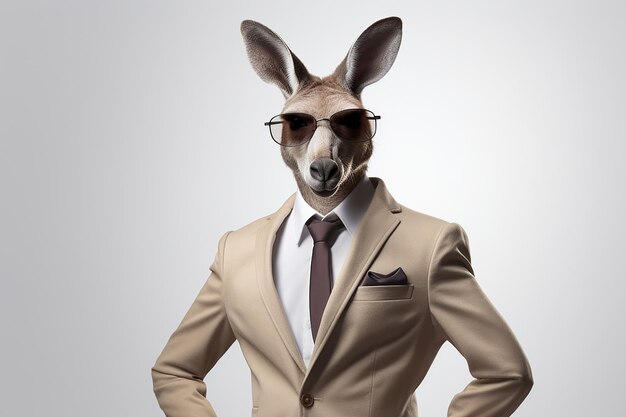 Photo anthropomorphic kangaroo in suit illustration