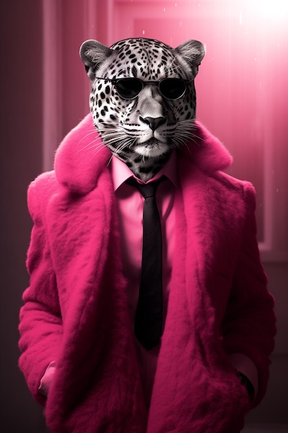 Photo anthropomorphic leopard dressed in an elegant suit