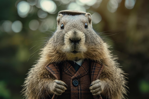 Anthropomorphic marmot wearing aristocratic furry coat Generate ai