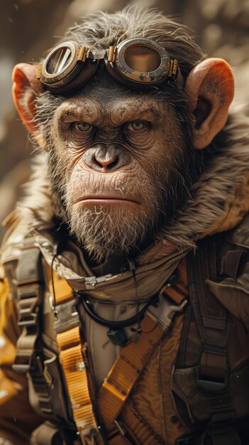 Photo anthropomorphic monkey king samurai warrior illustration