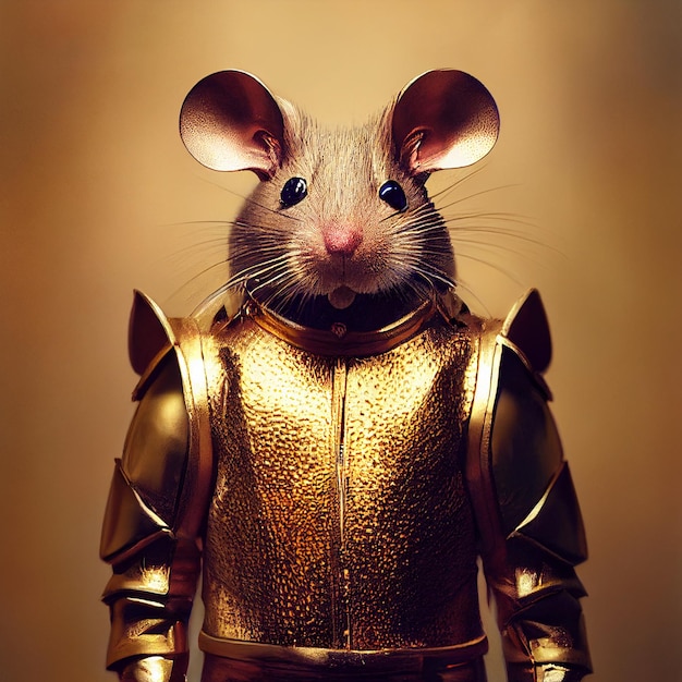 Антропоморфная мышь или крыса в фотомонтаже средневековых доспехов
