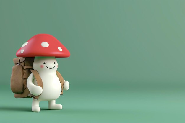 Anthropomorphic Mushroom Character with BackpackxA