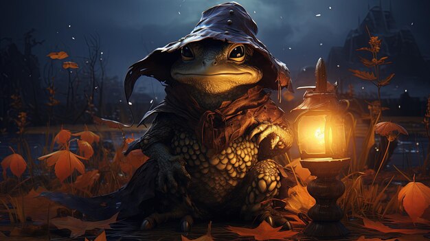 Anthropomorphic newt witchwarlock digital art illustration