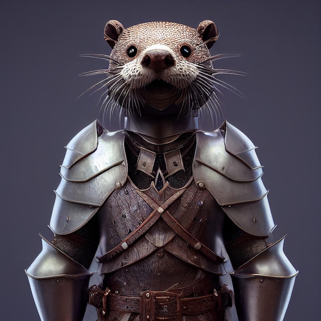 Photo anthropomorphic otter warrior with medieval armor 3d rendering