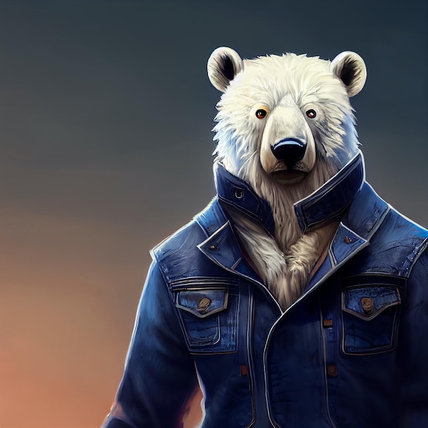 anthropomorphic polar bear with clothes illustration