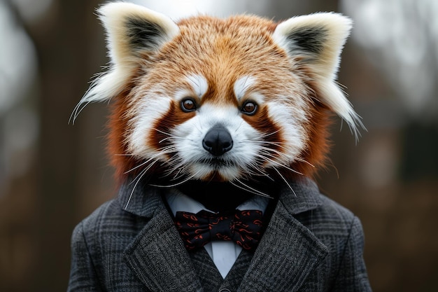 Anthropomorphic red panda dressed suit Generate Ai