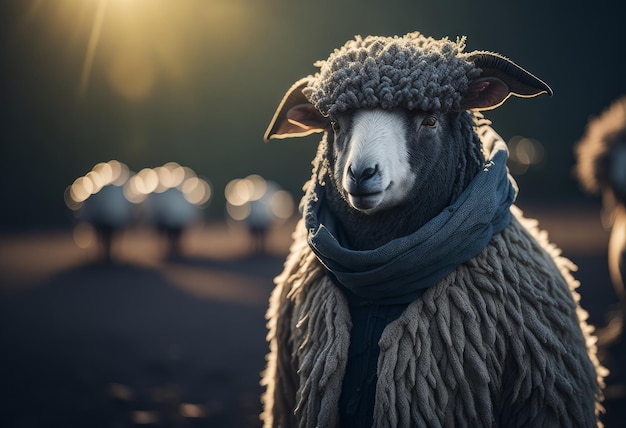 Anthropomorphic sheep in human dress AI Generated