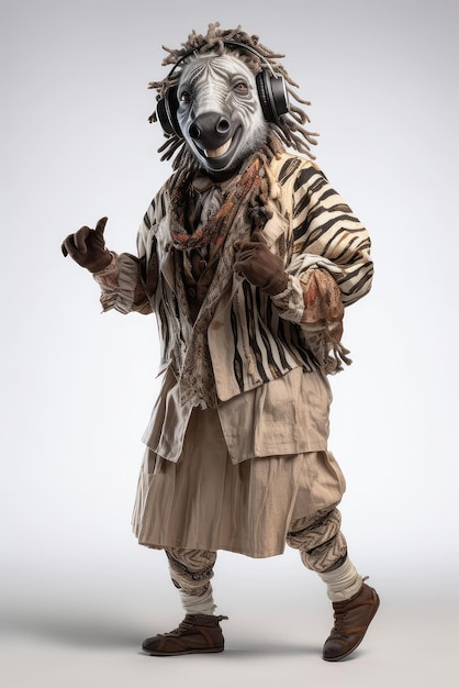 Anthropomorphic smiling zebra dressed in vintage Animals in clothes People with heads of animals