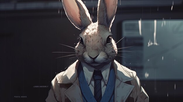 Anthropomorphic stylish rabbit digital art illustration Generative AI