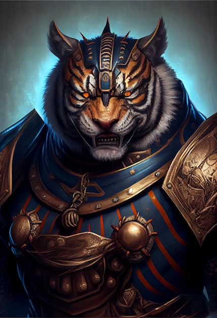 Anthropomorphic tiger as a warrior villain Generative Ai