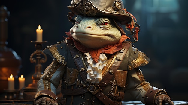 Anthropomorphic toad zepplin pirate digital art illustration