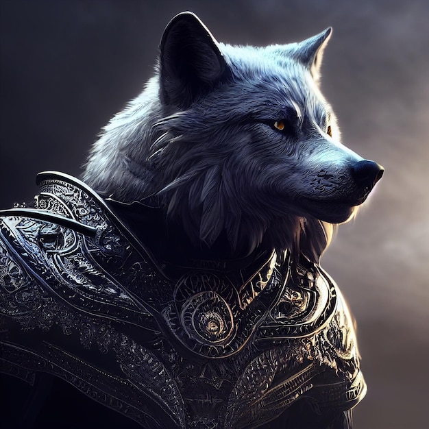 антропоморфный волк-оборотень воин со средневековой броней 3d-рендеринга