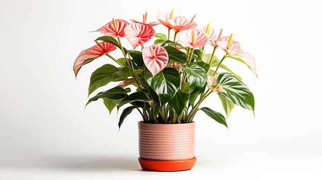 Anthurium plant in a pot on white background