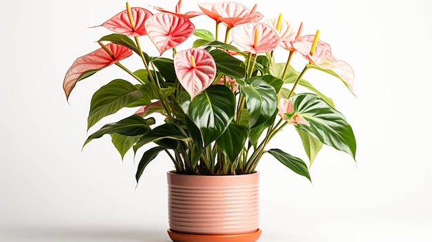 Anthurium plant in a pot on white background