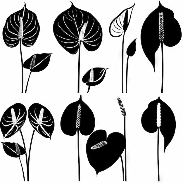 Foto anthurium staartbloem flamingo bloem laceleaf pot plant icon set anthurium plant flat design