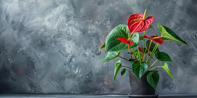 Фото anthurium tailflower фламинго цветок laceleaf в цветочном горшке closeup anthurium macro house plant