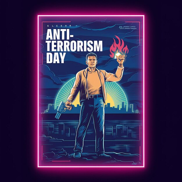 Anti Terrorism Day Neon Boder Illustration