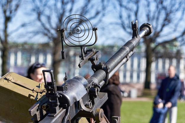 Antiaircraft machine gun at the victory day holiday on streets of petersburg