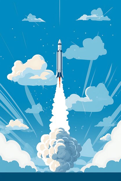 Antiaircraft missile explosion in a clear blue sky vibrant poster design 2d a4 creative ideas