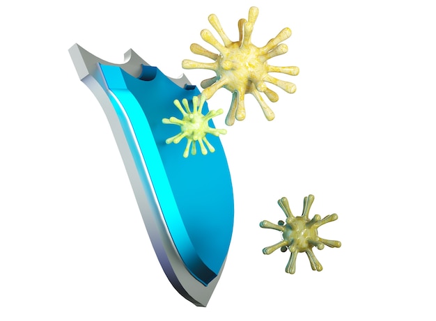 항균 또는 항바이러스 방패, 건강 보호 개념. 3D 렌더링