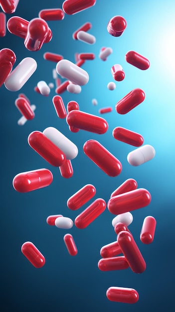 Antibiotics and capsules in the air Concept is healthy Generative AI