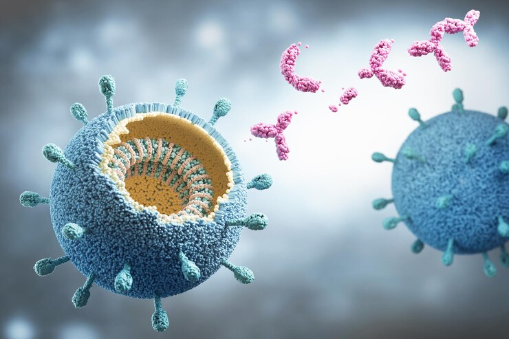 Photo antibody and virus science or medical background 3d illustration