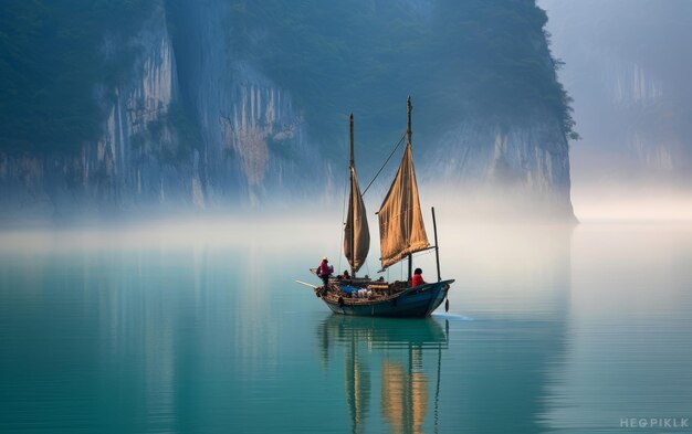 Antiek Vikingschip op zee