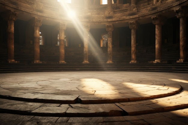 Antieke arena podium voor gevechten marmeren zuilen stof in de lucht het oude Rome