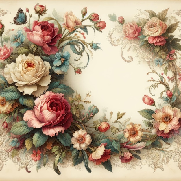 Antieke bloemen in de stijl van het Victoriaanse tijdperk op een lichte achtergrond