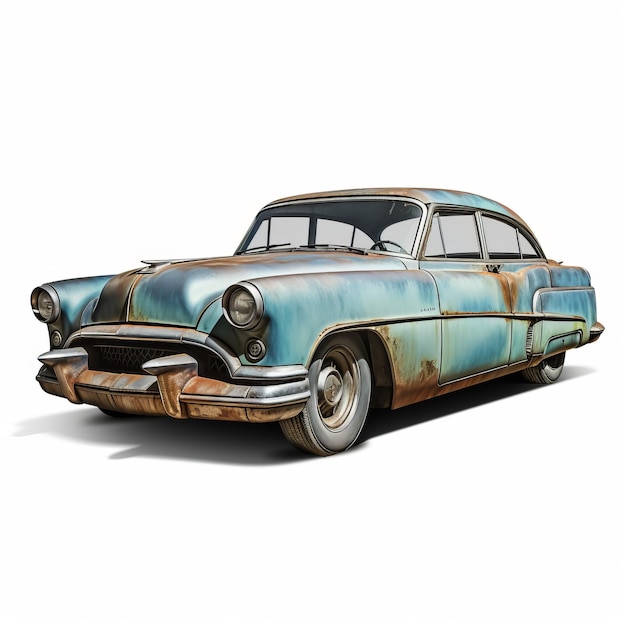 Antieke Buick Blue Coupe Post-apocalyptische 3D-illustratie