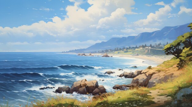 Antieke kustschilderij met Xbox 360 grafische stijl