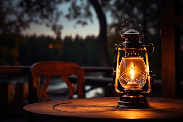 Antieke lamp met verlichting in de avond Generatieve AI