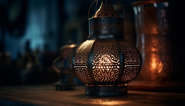 Antieke lantaarn verlichte donkere kamer met elegantie gegenereerd door AI