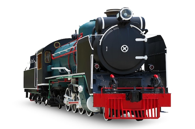 Antieke stoommachine trein geïsoleerd op witte achtergrond