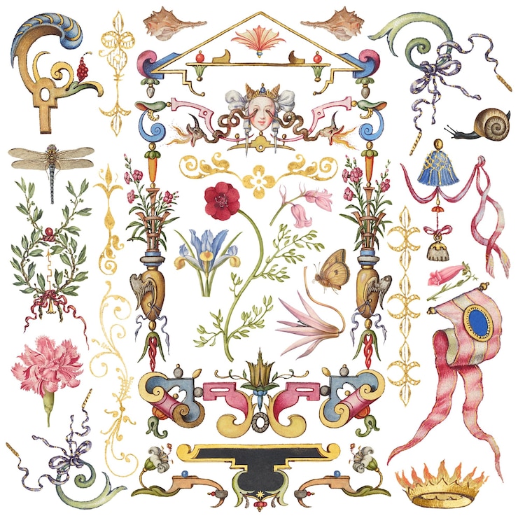 Foto antieke victoriaanse decoratieve png ornament set remix van the model book of calligraphy joris hoefnagel en georg bocskay