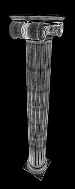 Antieke vleugel met pad, 3D-model carrosseriestructuur, draadmodel