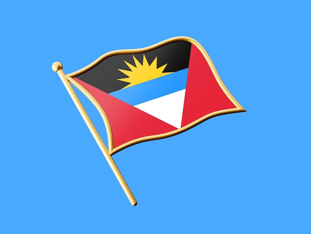 Antigua and Barbuda flag gold badge isolated on white background with shadow 3d illustration