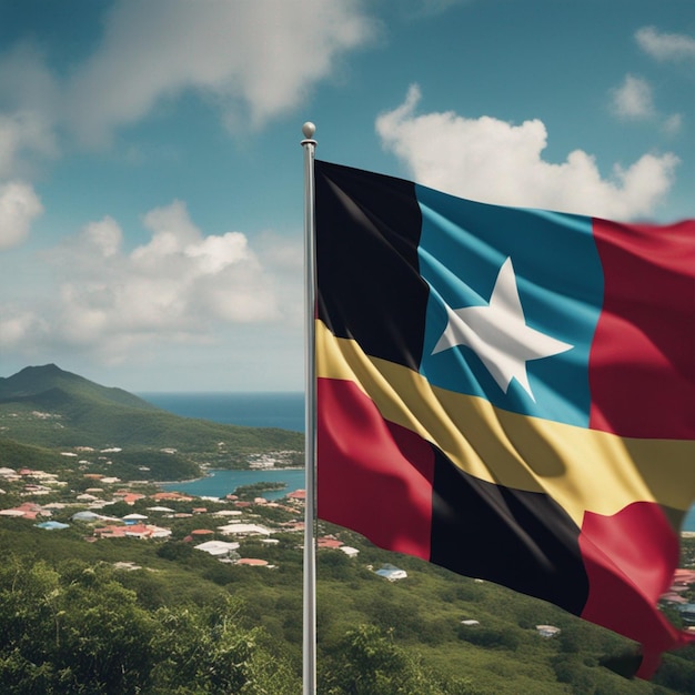 Antigua and Barbuda flag waving flag on the mountain wallpaper