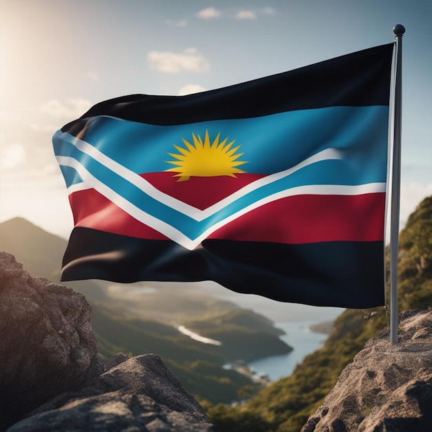 Antigua and Barbuda flag waving flag on the mountain wallpaper