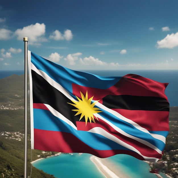 Antigua and Barbuda flag waving flag on the mountain wallpaper