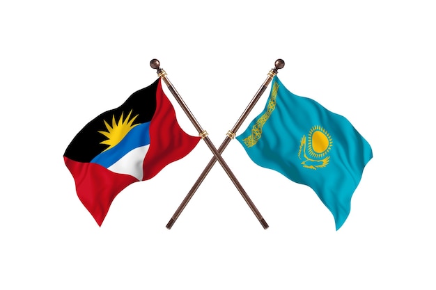 Антигуа и Барбуда против фона флагов двух стран Казахстана