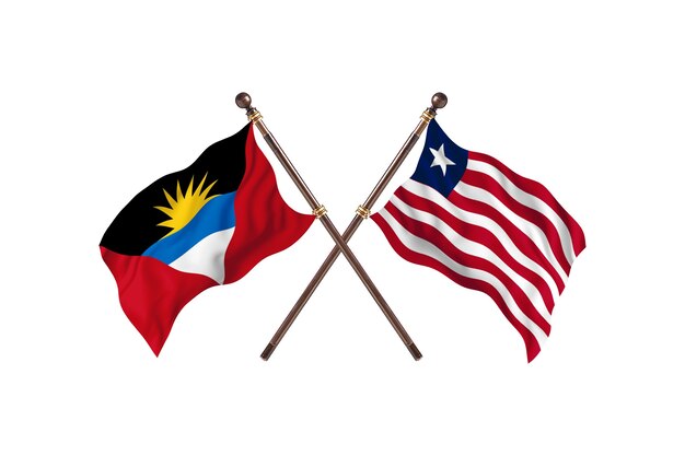 Antigua And Barbuda versus Liberia Two Countries Flags Background