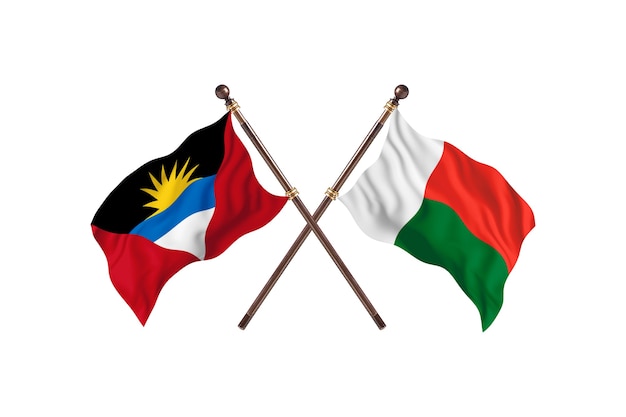 Antigua And Barbuda versus Madagascar Two Countries Flags Background