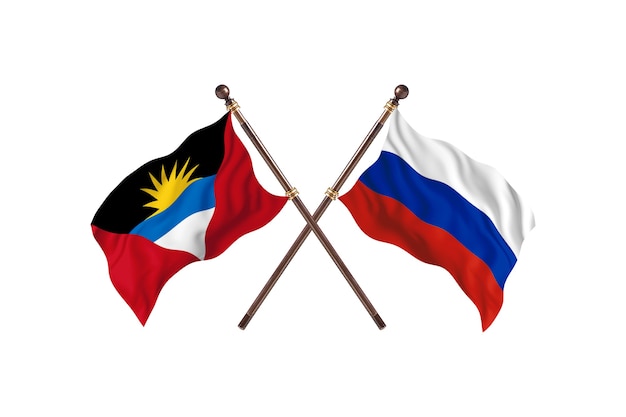 Antigua And Barbuda versus Russia Two Countries Flags Background