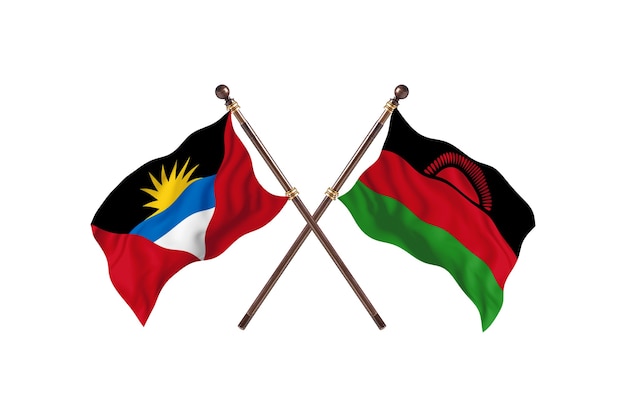 Antigua en Barbuda versus Malawi twee landen vlaggen achtergrond