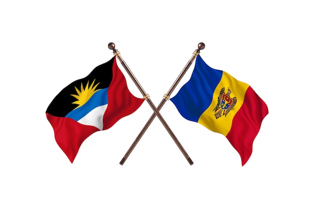 Antigua en Barbuda versus Moldavië Twee landen vlaggen achtergrond